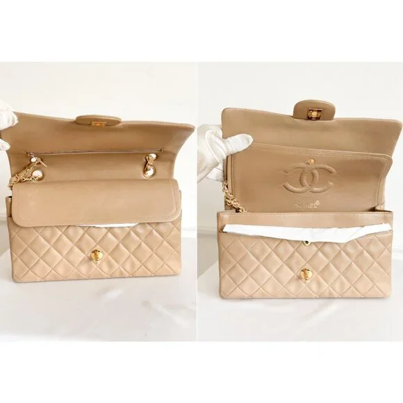 Chanel Double Flap Medium Bag Quilted Lambskin Beige - Picture 10 of 16